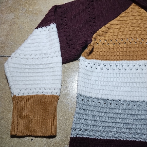 Women's Stripped Cropped Multicolored Knit V Neck Hoody Size 2XL - Picture 7 of 13